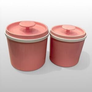 Vintage Mid Century Pink Glossy Ceramic Kitchen Canisters-Set of 2 Made in Japan